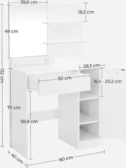 MIRA Home - Kaptafel - Make-up Tafel - Wit - Spaanplaat - 80x40x132cm -Poeder and Foundation Winkel 907x1200 5