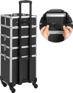 XXL PRO Visagie Beauty Case Koffer Trolley - Nagelkoffer Op Wielen Voor Makeup Of Cosmetica - Grote Uitklapbare Opbergsysteem Nagel Styliste Kapster - Zwart -Poeder and Foundation Winkel 950x1200