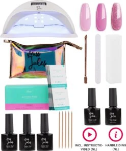 Miss Jules - Complete Gellak Starterspakket - Kleur 3 X Roze - Glanzend & Dekkend Resultaat - Inclusief UV/LED Lamp & Instructievideo (NL)