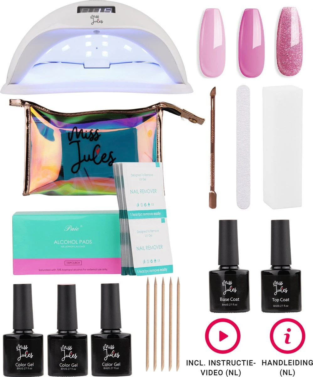 Miss Jules - Complete Gellak Starterspakket - Kleur 3 X Roze - Glanzend & Dekkend Resultaat - Inclusief UV/LED Lamp & Instructievideo (NL) 1 Miss Jules - Complete Gellak Starterspakket - Kleur 3 X Roze - Glanzend & Dekkend Resultaat - Inclusief UV/LED Lamp & Instructievideo (NL)
